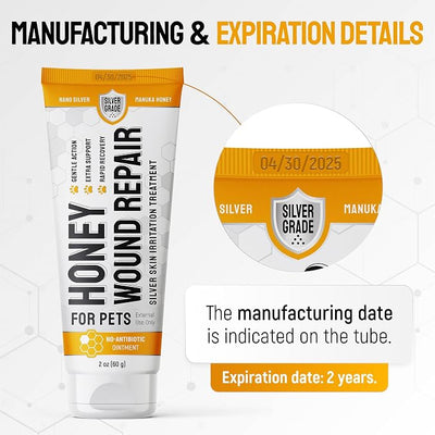 Hot Spot Treatment For Dogs & Cats to Help with Scratches, Cuts, Bites – Set of Honey Wound Repair Ointment in Gel Form + 2 Bandages – Horse & Dog Wound Care with Silver & Honey – All Pets Care – 2 Oz