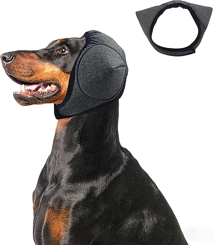 Adhiper Upgrade Dog Ear Muffs Wraps Noise Protection Quiet Ears, Elastic Waterproof Dog Ear Covers for Grooming, Bath, Drying, Swim & Anxiety Relief Reserved Ear Room Design (Gray/Large)