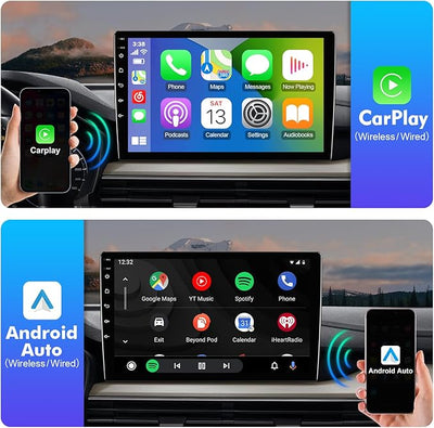 4Core+64G 10.1-inch Android 14 Car Stereo IPS Touchscreen Screen Car Radio with Carplay & Android Auto Support Backup Camera GPS FM Navi BT SWC