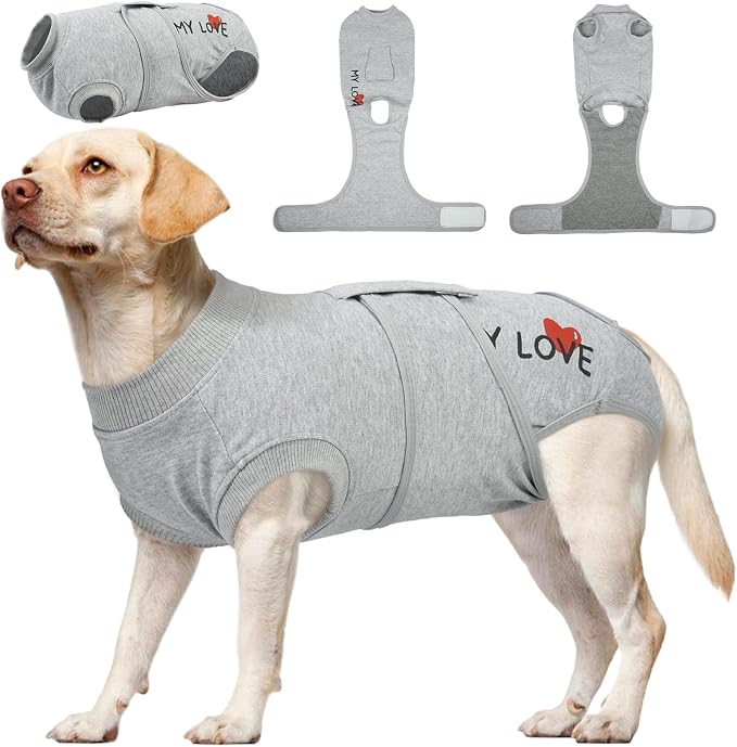Kuoser Dog Recovery Suit for Male Dogs, Post-Surgery Bodysuit for Spay Neuter, Dog Onesie After Surgery, Anti-Licking Pet Surgical Recovery Suit, Gray XL