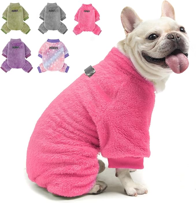 PAWCHIE Dog Fuzzy Velvet Pajamas,Dog Sweater Winter Cloth for Small Dogs Cat,Boy Girl,Pet Jumpsuit, Doggy Apparel,Pink,M