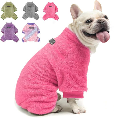 PAWCHIE Dog Fuzzy Velvet Pajamas,Dog Sweater Winter Cloth for Small Dogs Cat,Boy Girl,Pet Jumpsuit, Doggy Apparel,Pink,M