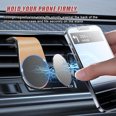 YoRise Magnetic Car Phone Holder, L Type 360° Rotatable Adjustable Car Air Vent Cellphone Mount, No-Hand Clip-On Navigation Bracket, Universal Vehicle Smartphones Stand Accessories (Gold-2PCS)