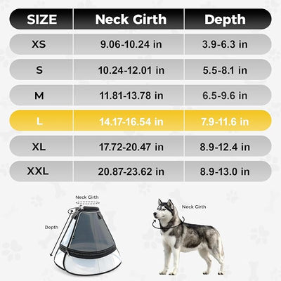 Upgraded Dog Cone Collar for Dogs After Surgery, Soft Transparent Pet Recovery Collar for Large Medium Small Dogs, Depth Adjustable Dog Cone Collar, Elizabethan Collar (L, Black)