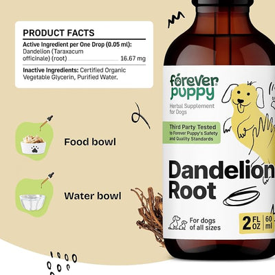 Forever Puppy Dandelion Root Drops for Dogs, 2 oz | Liquid Liver Health Supplement, For Large, Medium & Small Dogs, Dandelion Root Extract, Third Party Tested