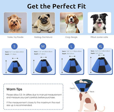 Queenmore Dog Cones for Medium Dogs, Soft Dog Cone Collar After Surgery, Pet Cone for Dogs Wound Care, Spay, Neuter, Breathable Pet Surgery Collars & Cones, Blue M