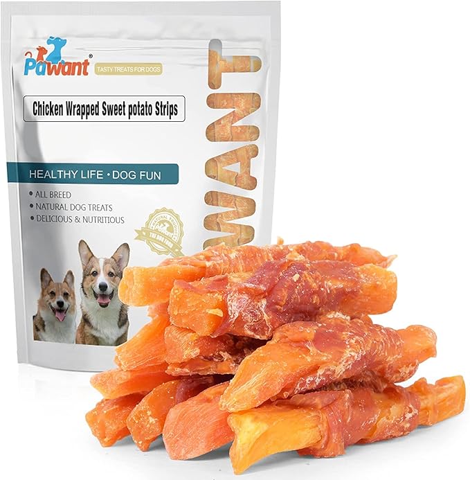 Chicken Wrapped Sweet Potato Dog Treats, Soft Chews Puppy Training Snacks, Grain Free High Fiber Digestive Support Sticks, 16 Ounces