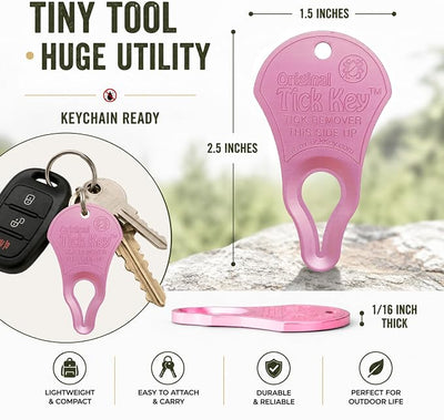 The Original Tick Key - Tick Detaching Device - Portable, Safe and Highly Effective Tick Detaching Tool (Pink)