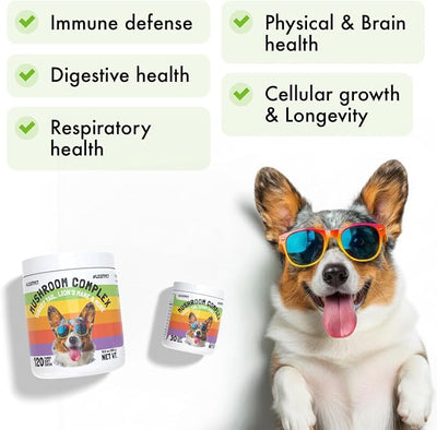 Mushroom Complex Treats for Dogs with Reishi, Shiitake, and Turkey Tail Mushrooms for Cognition and Immune Boosting Supports Digestive Health and Reduces Inflammation DHA EPA Turmeric Kelp (120pcs)