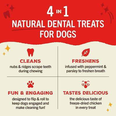 Stella & Chewy's Dental Delights - Freeze-Dried Raw Chicken Dental Treats for Small Dogs - Teeth Cleaning & Breath Freshening Chews with Ridges & Nubs - Made in USA - 10.5 oz - 21 Small Treats