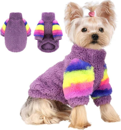 Dog Sweaters for Small Dogs, Chihuahua Fleece Clothes, XS Clothes Winter Warm Puppy Boys Girls, Rainbow Sleeve Sweater,Tiny Outfits Teacup Yorkie (Purple, X-Small)