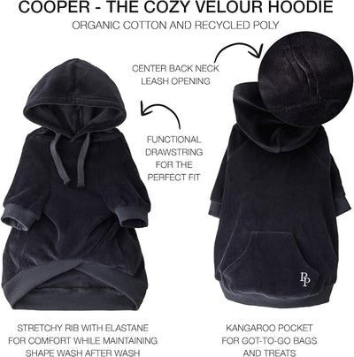 Pet Passion Cooper II Organic Cotton Velour Dog Hoodie Pet Coat for Small, Medium and Large Dogs, Black, XXX-Small (up to 5lbs)