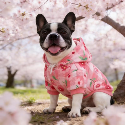 KOOLTAIL Spring Dog Hoodie Pet Clothes Sweater with Hat and Pocket for Medium Large Size Dogs Outdoor Picnic Camping, Insect Protection Anti-Hair Loss, Soft Fleece Dog Hooded Sweatshirt, Pink Flower M