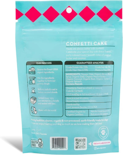 Lord Jameson Confetti Cake Soft & Chewy Certified Organic Dog Treats for Small Breeds - Peanut Butter & Coconut - Small Bite, No-Bake Recipe, Gluten-Free, Preservative-Free - Made In USA - 3 oz