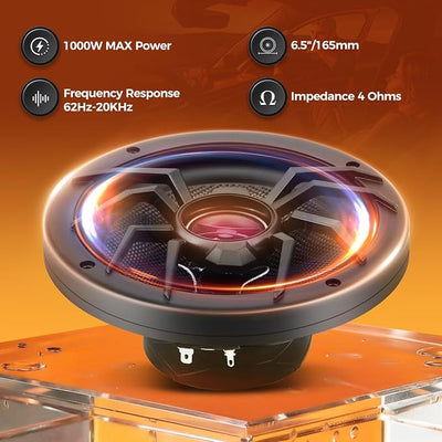 6.5" Coaxial Car Speakers，1000W Max Power，250W RMS，4 Ohm–Plug & Play Upgrade for Old Cars–Transform Your Daily Commute into a Stress-Relief Concert Hall Experience (Pair) (250, Watts) (6.5)