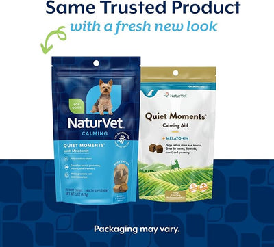 NaturVet Quiet Moments Calming Dog Supplement, Dog Soft Chews with Melatonin to Help Reduce Stress from Storms, the Vet, Fireworks, and Travel, Bacon and Chicken Flavored Pet Supplement, 65 Count