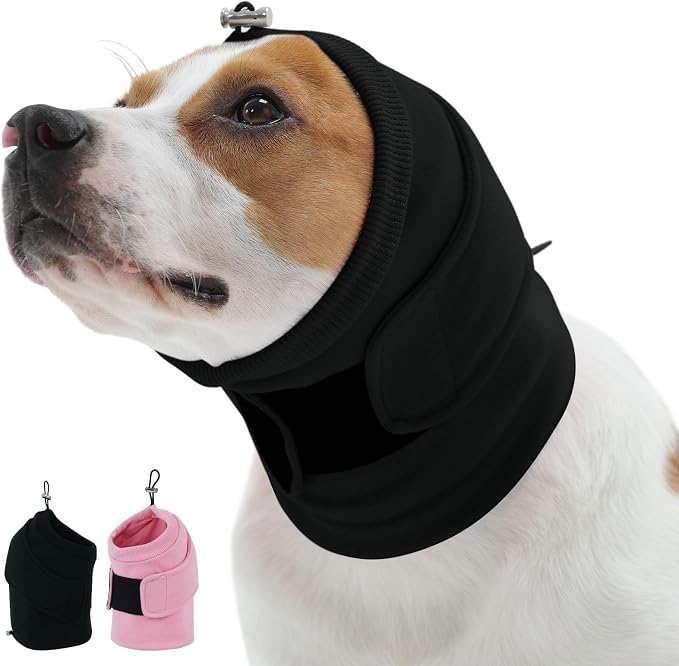 Kuoser Dog Noise Canceling Ear Wrap, Anxiety Relief Calming Hoodie Black XL | Thick padded double-Layer with dual noise canceling technology, Anti-slip hook & loop fastener, Fireworks Grooming Vet-visit