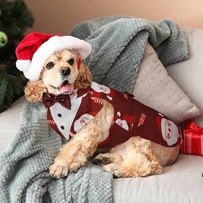 Kuoser Christmas Dog Tuxedo Dogs Suit and Bandana Set, Santa Claus Doggy Christmas Outfit Adjustable Pet Xmas Costume with Bow Tie for Large Medium Small Dogs Golden Retriever Samo Bulldogs, Red S