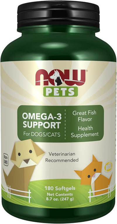 NOW Pet Health, Omega 3 Supplement, Formulated for Cats & Dogs, 180 Softgels