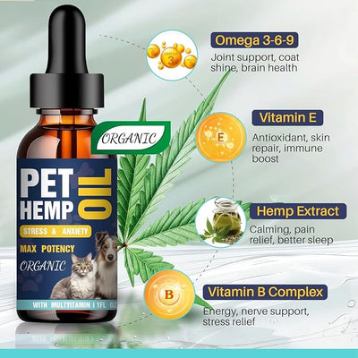 Hemp Oil for Dogs and Cats - 3 Pack Max Potency Organic Helps with Аnxiеty, Calming, Pain Relief, Hip Joint, Arthritis, Seizures Fast Results Supplement for Small & Large Pets with Omega 3-6-9 Oil