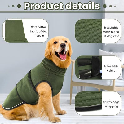 Dog Anxiety Vest with Hoodie,Breathable Dog Thunder Jacket for Thunderstorms,Fireworks,Vet Visits,Separation,Adjustable Calming Vest for Small Medium Large Dogs,Green,XL