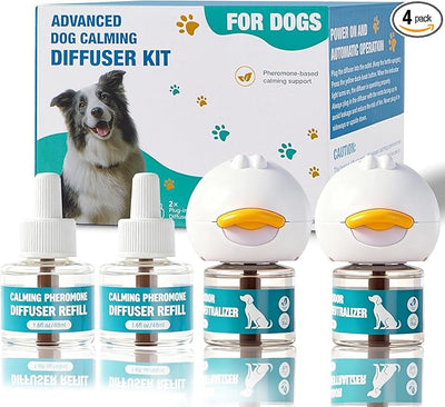 Dog Calming Diffuser, Calming Pheromones Diffuser Kit Appeasing Pheromone Diffuser to Calm (2Plug in+4Refill) for Anxiety Relief Reduce Aggression Fighting Barking Stress