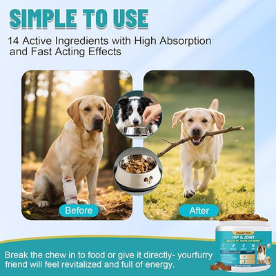 Hip and Joint Supplement for Dogs, glucosamine for Dogs Hip and Joint Supplement with Chondroitin, MSM, Omega 3 Chondroitin and Green Lipped Mussel, 150 Chews for All Senior Large Small Medium Breed