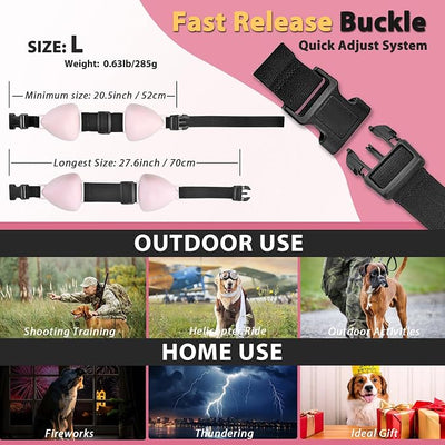 ZOHAN Dog Ear Muffs for Noise Protection, Comfort Dog Noise Cancelling Ear Muffs with Fast Snap Lock for Fireworks, Thunder, Vacuums(Pink,L)