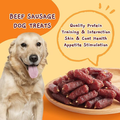 Jungle Calling Soft Beef Sausage Dog Treats, Grain-Free High Protein Tender Beef Jerky, Easy to Chew Training Treats for Small & Medium Dogs, 10.6 oz