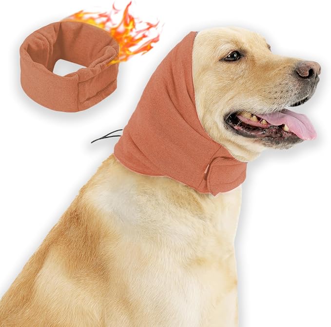 Ear Muffs for Dogs,Warm Winter Head Wrap Calming Hoodie,No Shake Anxiety Relief Pet Covers Ear Noise Protection Vest for Dogs Thunder Fireworks,Vet Visits,Grooming(Orange,L)