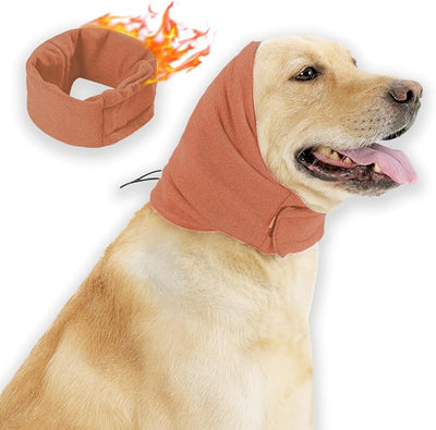 Ear Muffs for Dogs,Warm Winter Head Wrap Calming Hoodie,No Shake Anxiety Relief Pet Covers Ear Noise Protection Vest for Dogs Thunder Fireworks,Vet Visits,Grooming(Orange,L)