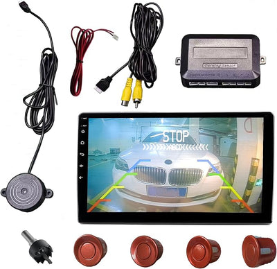 LCD Parking Sensor Kit - Displays Data on Original Screen, Easy Rear Installation, Compatible with CVBS Cameras (Not for AHD), 18 Probe Colors to Match Any Vehicle（Red）