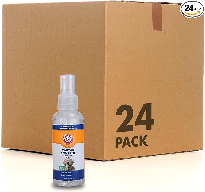 Arm & Hammer for Pets Tartar Control Dental Spray for Dogs Mint Flavor Baking Soda Brushless Reduces Plaque and Tartar Freshens Breath Plaque and Tartar Buildup Daily Use 4 FL OZ 24 Pack