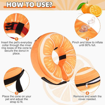 KOOLTAIL Inflatable Dog Cone Collar, Soft Donut E Collar for Dogs After Surgery to Stop Licking Enhanced Alternative, Blow Up Pet Neck Pillow Recovery Adjustable Cone for Dog Cat,Upgrade Size,Orange L