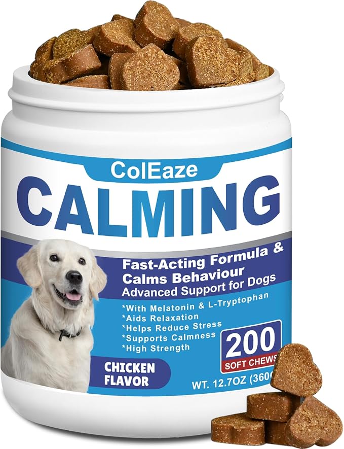 Dog Calming Chews- Sleep Aid Melatonin for Dogs Anxiety Stress Relief Noise, Thunder, Barking, Separation, Calming Chews for Dogs Small Medium Large & All Breeds, 200ct