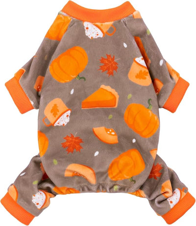 Fitwarm Pumpkin Dog Pajamas, Thanksgiving Outfit for Small Dogs Boy Girl, Pet Onesie, Brown, Orange, Medium