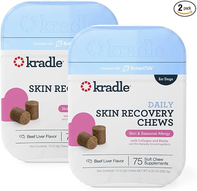 Kradle Skin Recovery Chews for Dogs - for Itchy Skin Relief and Seasonal Allergy Support - Biotin Collagen Brewers Yeast - 150 Chews
