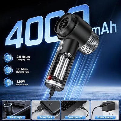 KMM Handheld Car Vacuum Cleaner, 16000PA Hand Held Vacuum Portable Cordless, 2 in 1 Air Duster and Vacuum Cleaner with LED Light, Multi-Nozzles, 120W High Power Mini Vacuum for Home, Pet, Office