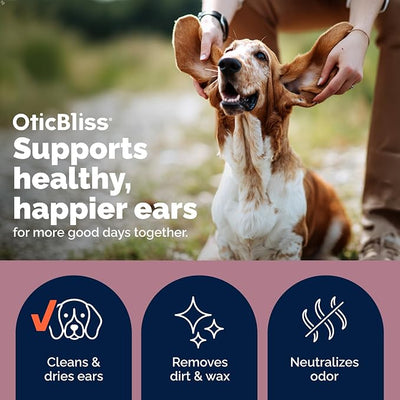 Vetnique Oticbliss Cat & Dog Ear Cleaner & Drying Flush for Wax & Odor | Chloroxylenol, Salicylic Acid & Aloe Vera Flush Cleans Wax, Dirt and Odor and Soothes Itchy Ears; Safe for Dogs and Cats