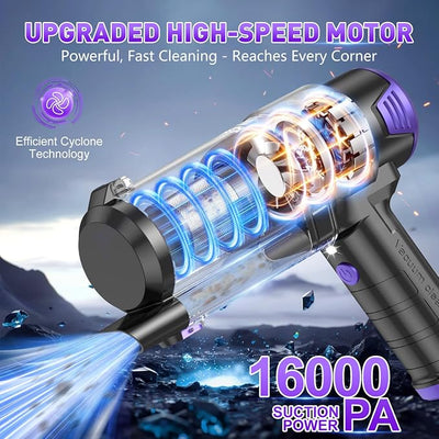 KMM Handheld Car Vacuum Cleaner, 16000PA Air Duster & Vacuum Cleaner, 120W High Power Hand Held Vacuum Cordless, Portable Vacuum Rechargeable with Multi-Nozzles & LED Light for Car, Home, Pet, Office