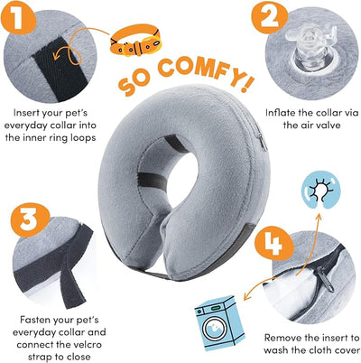BENCMATE Inflatable Dog Cone Collar Alternative, Soft Dog Cone for Small Medium Large Dogs and Cats, Neck Recovery ECollar Donut Collar After Surgery (X-Large, Grey)