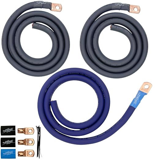 Sky High Oversized 1/0 Gauge AWG Big 3 Upgrade Blue/Black Electrical Wiring Kit