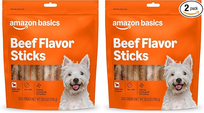 Amazon Basics Beef Flavor Sticks Dog Treats - 25 oz Bag (Pack of 2)