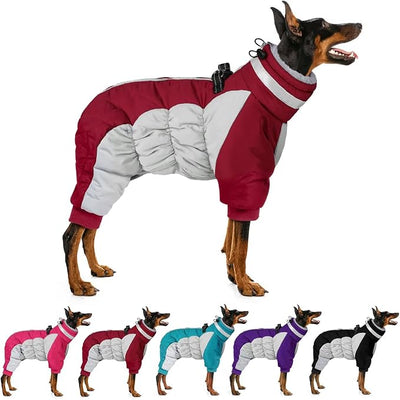 MIGOHI Full Body Dog Coat，Warm Coats for Medium Dogs | Reflective Winter Coat for Dogs with Harness,Turtleneck Dog Snowsuit with Legs,Windproof Pet Fleece Puffer Jacket,L,Burgundy