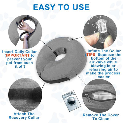 Inflatable Dog Cone Collar (L Size), Soft Dog Cone Blow-up Protective Recovery Collar, Pet Donut Collar, Comfy E-Collar After Surgery for Medium Large Dog to Prevent Biting Licking, Grey