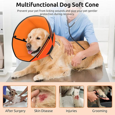 Queenmore Dog Cones for Small Dogs, Soft Cone for Dogs, Dog Cone Collar to Prevent Licking Wounds, Adjustable Comfy Cones for Pets, Adjustable Elizabethan Collar for Cat, Orange S