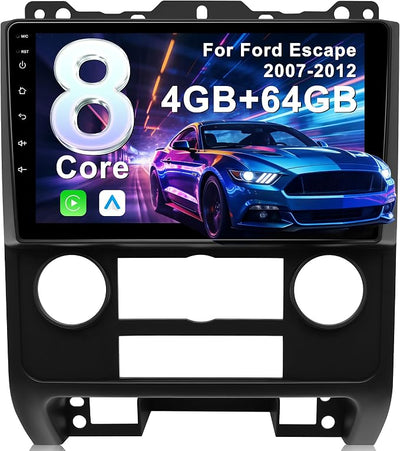 4G+64G Car Radio Stereo for Ford Escape 2007-2012: Upgrade Android 15 9" Touchscreen Head Unit Wireless CarPlay Android Auto, BT 5.4, WiFi 6, GPS, FM, RDS, EQ, SWC, 1080P Backup Camera