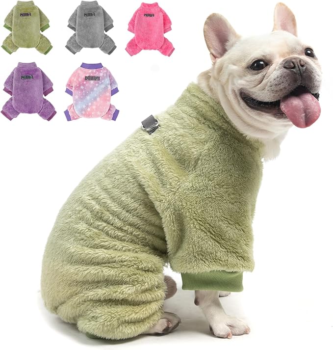 PAWCHIE Dog Fuzzy Velvet Pajamas,Dog Sweater Winter Cloth for Small Dogs Cat,Boy Girl,Pet Jumpsuit, Doggy Apparel,Green,M