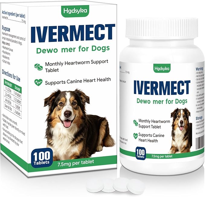 lvermect Tablets for Dog, Supports Canine Heart Wellness, Promotes Circulatory Cardiovascular System, Broad Spectrum Digestive Immune Support, Monthly Wellness Formula, Easy-to-Use Tablets 100 Count