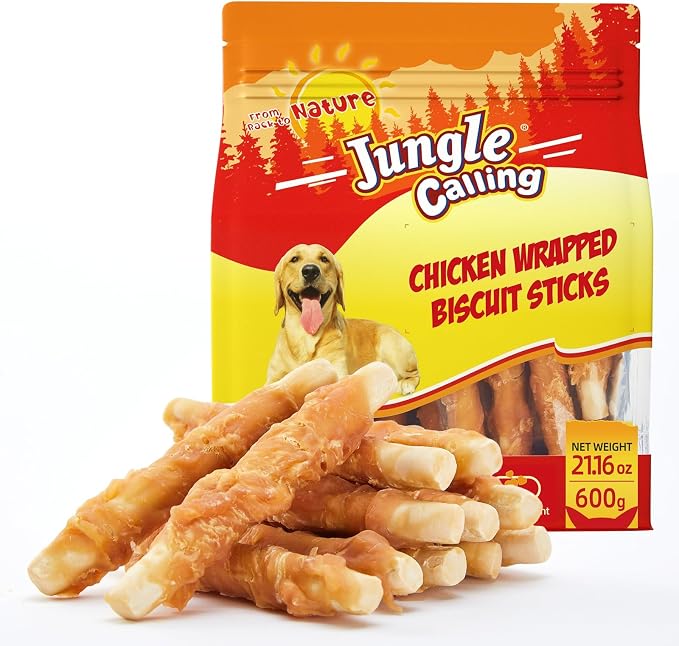 Jungle Calling 1.32 lb Chicken Wrapped Biscuit Dog Treats, Grain-Free & Rawhide-Free Dog Chews, Crunchy Training Snacks for Small, Medium & Large Dogs